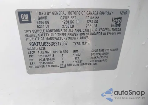 2016 GMC Terrain Slt z USA, uszkodzony, nr VIN 2GKFLUE36G6217067